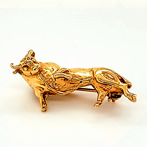 14k Yellow Gold, Bull shaped, Brooch-Pin, Rare, Vintage, Estate,